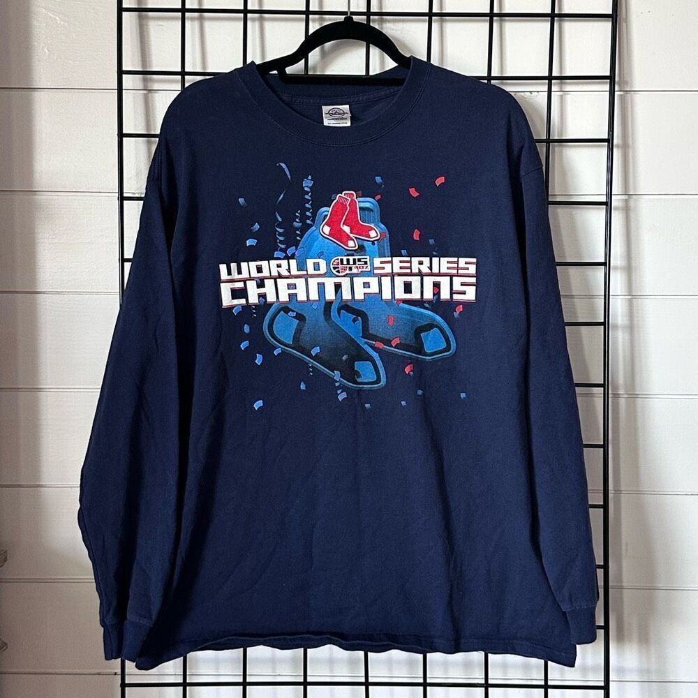 Boston Red Sox 2007 World Series Champions LS T-Shirt‎ Mens XL Blue VTG